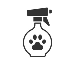 Pet care concept minimal illustration of a spray bottle with paw print. Ideal for pet grooming, veterinary services, and animal hygiene designs. Clean graphic element.