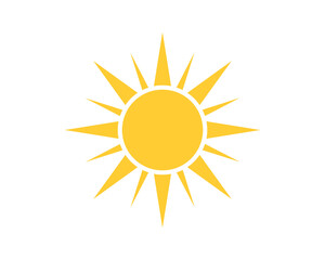 Bright yellow sun icon with pointed rays on a clean white background. Symbolizing warmth, energy, and positivity. Great for weather, summer, or motivational themes.