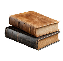 Obraz premium Stack of antique leather bound books with golden edges on a black background