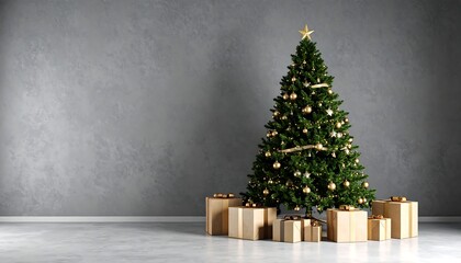 Christmas tree with presents in a room