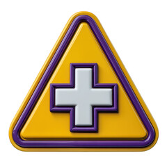 Fototapeta premium Yellow warning triangle with purple border and white medical cross