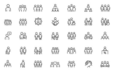 People line editable icon set group team family community friends population social network connection unity collaboration vector illustration.