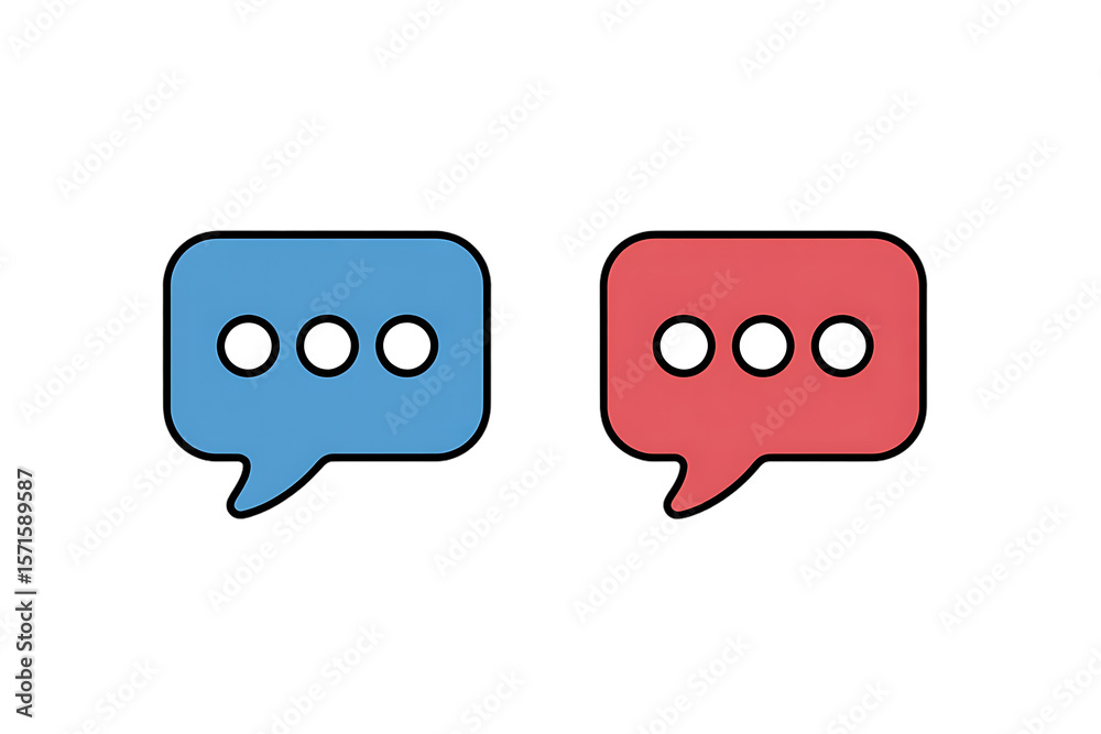 Fototapete two colorful speech bubbles, one blue and one red, with three dots indicating a message or conversat