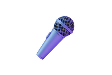 A stylized microphone with a sleek, neon blue finish is featured against a stark transparent background, perfect for music or podcasting designs.