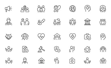 Public health icon set, editable stroke, medical care, prevention, awareness, clinic, disease control, healthcare, hygiene, emergency service, hospital icon, vector illustration.