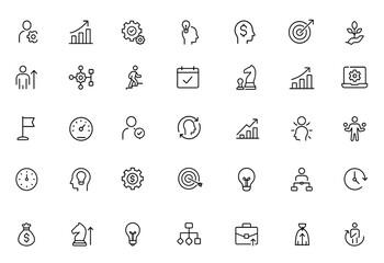 Productivity and efficiency line editable icon set, business process, performance management, workflow, time optimization symbols. Editable stroke vector illustration.