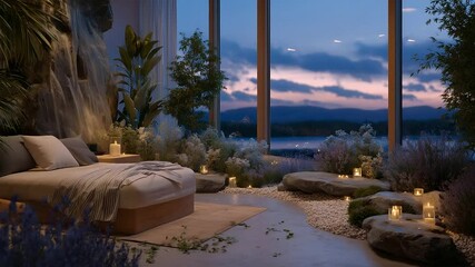 A peaceful modern therapy space at dusk, the room bathed in soft ambient light, where the therapist gently leans forward with a compassionate presence as visual echoes of broken ch