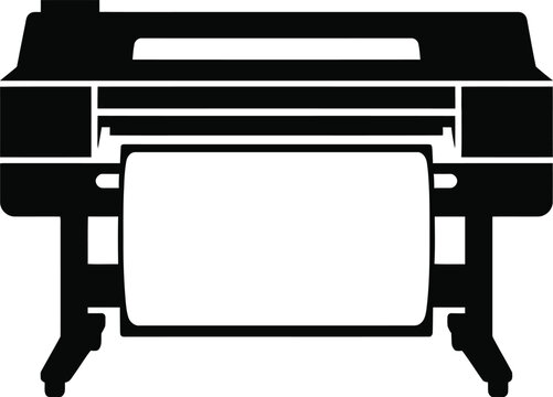 A simple, black and white vector graphic of a large format printer.