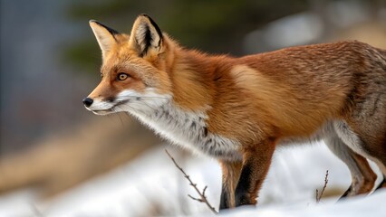 Obraz premium Red fox cub standing in the wild isolated on white background