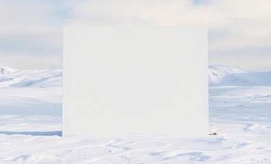 A vast square canvas of pure white its surface stark against the pristine backdrop of a snow-dusted landscape stood majestically its blank expanse inviting the viewer to imbue it with meaning and imag