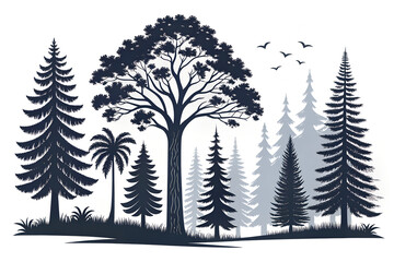 vector illustration of a tree , set of trees vector, set of trees silhouettes, Tree Silhouettes Collection: Elegant Vector Trees for Logo & Poster Design