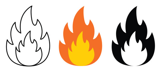 Fire Icon, Flame Symbol, Fiery Burn Sign, Flammable Gas Isolated Vector Illustration. 