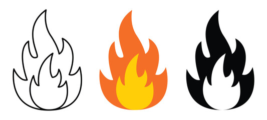 Fire Icon, Flame Symbol, Fiery Burn Sign, Flammable Gas Isolated Vector Illustration. 
