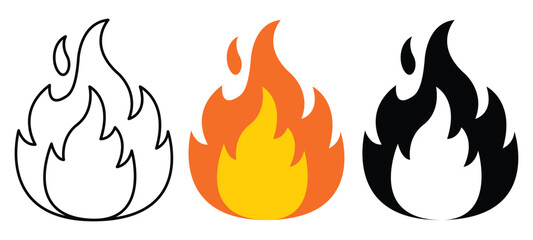 Fire Icon, Flame Symbol, Fiery Burn Sign, Flammable Gas Isolated Vector Illustration. 