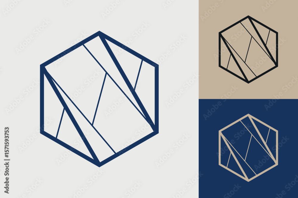 Fototapete Geometric hexagonal logo icon. Hexagon concept vector design with minimalistic linear style