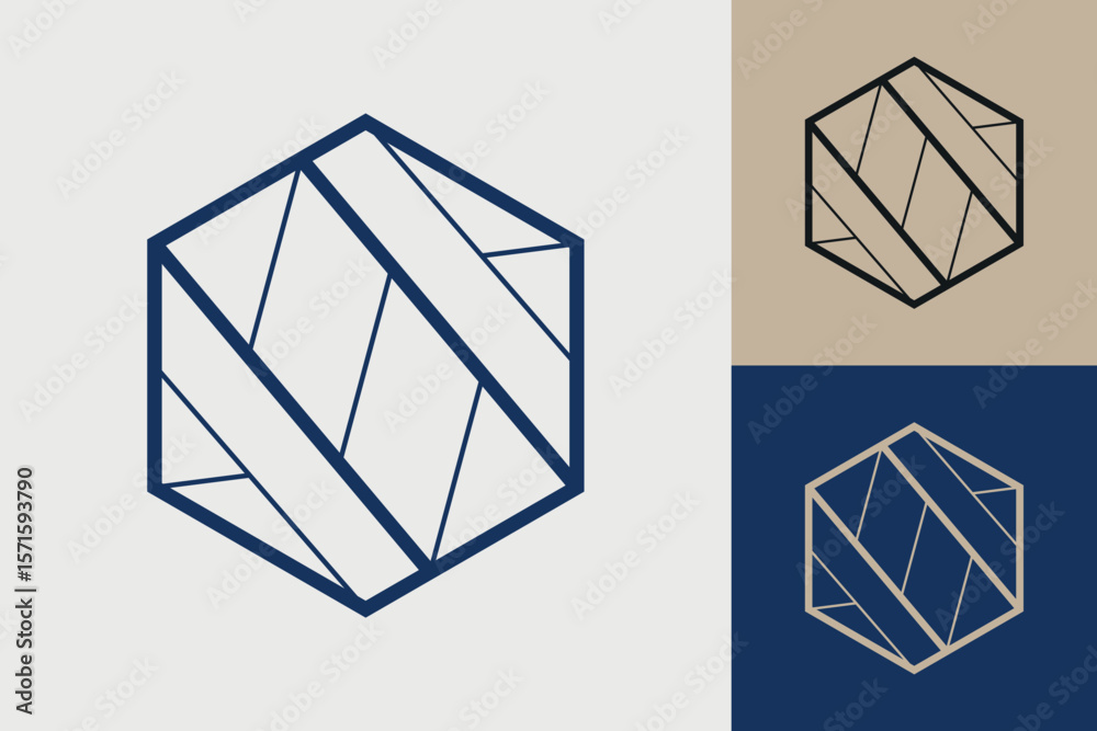Fototapete Geometric hexagonal logo icon. Hexagon concept vector design with minimalistic linear style
