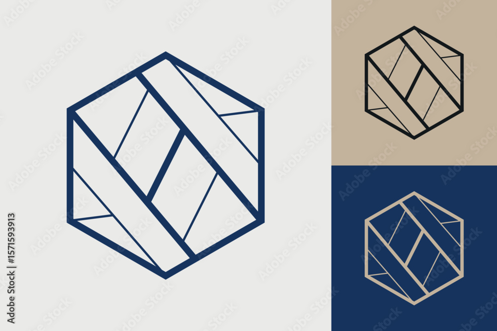 Fototapete Geometric hexagonal logo icon. Hexagon concept vector design with minimalistic linear style