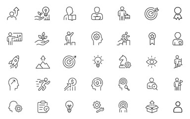 Upskill editable line icon set for personal growth, career development, e-learning and training, vector illustration, skill enhancement workflow pack for education platforms.