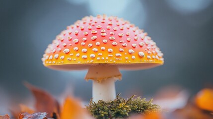 Vibrant red and yellow mushroom, detailed close-up