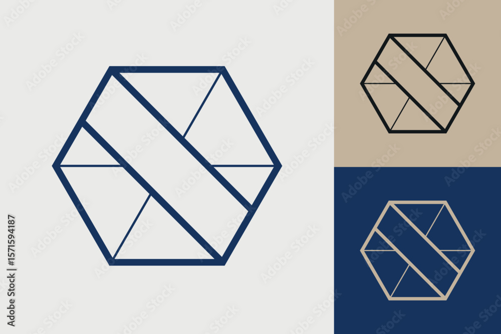 Fototapete Geometric hexagonal logo icon. Hexagon concept vector design with minimalistic linear style