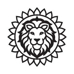 Outlined Lion With Mandala Style Crown
