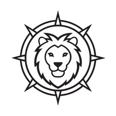 Lion In Royal Compass Frame Outline