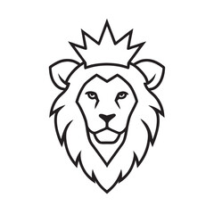 Outlined Crowned Royal Lion Head Drawing