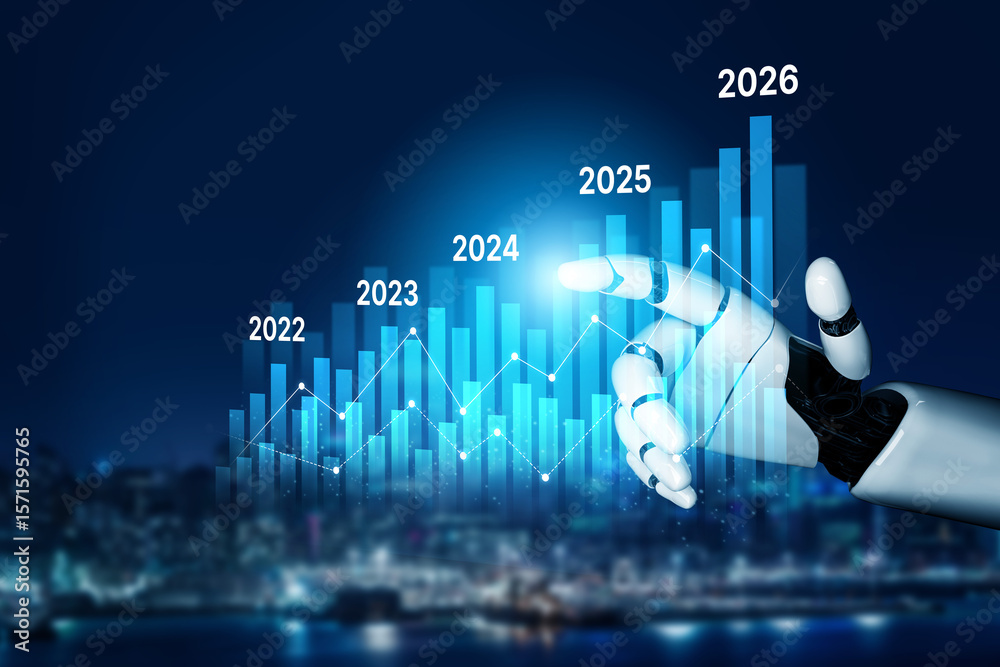 Poster ai-generated image showing data-driven projection of business performance trends across five years u