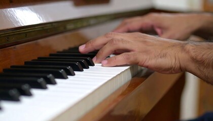 Fototapeta premium Close-up of hands playing piano keys