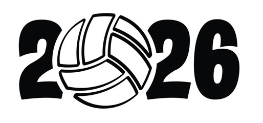 Best wishes, we wish you a happy New Year 2026 and beach volleyball. Vector, Volley ball line. Midnight slogan or quote. Xmas, christmas and New year greeting card. New Year's at midnight.
