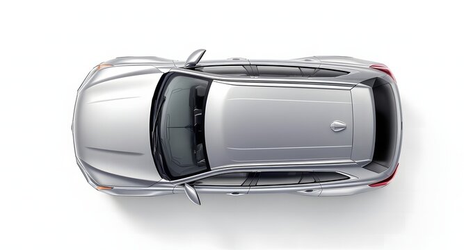 Top View of Modern Silver Car, vehicle, transport