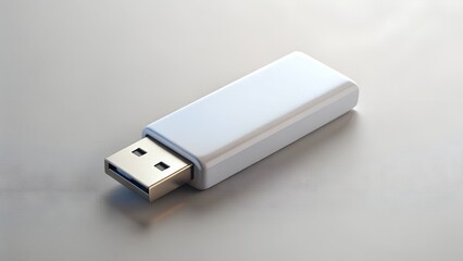 White USB Flash Drive on a Neutral Background for Data Storage