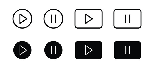Video and audio play and pause button collection.  play and pause buttons icon for media player. Play and pause symbol button vector illustration.