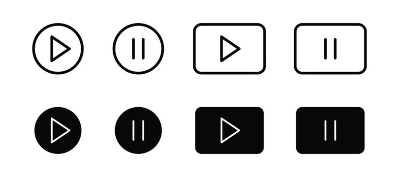 Video and audio play and pause button collection.  play and pause buttons icon for media player. Play and pause symbol button vector illustration.