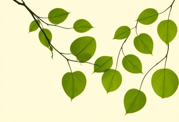 Obraz premium Subtle, elegant green leaf silhouettes on a cream background, wall art, decorating