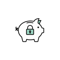 Secure piggy bank for savings icon style illustration.