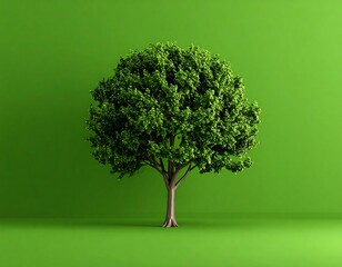 Single tree against green background