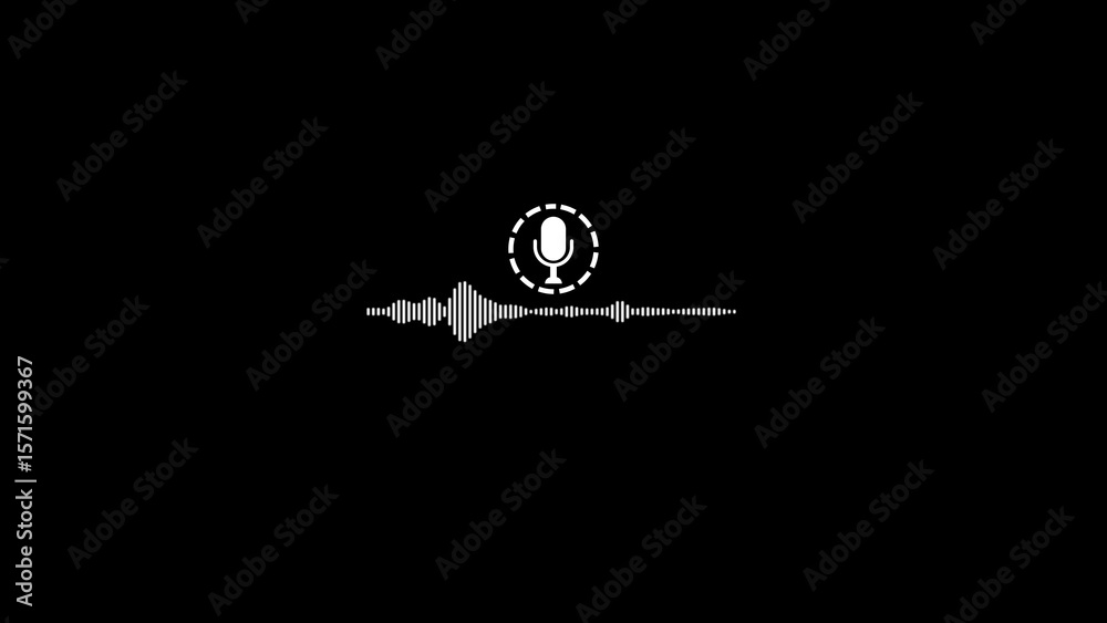 Poster microphone icon and audio waveform representation on a black background illustrating sound visualiza