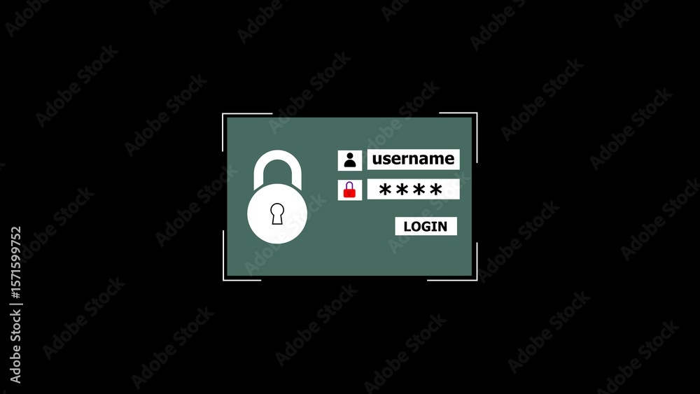 Poster secure login screen depicting password protection and data privacy on a teal background with a simpl