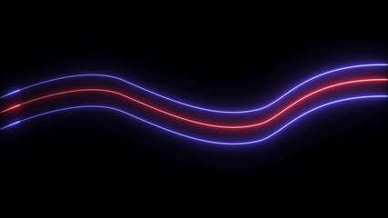 Glowing neon waves of red and blue light on a dark background abstract design digital illustration perfect for modern technology and futuristic themes.