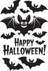 Black and white flying bat silhouette vector. Halloween elements icon set