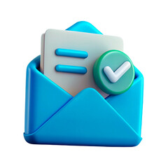 3d render of a teal envelope with a verified email and check mark icon