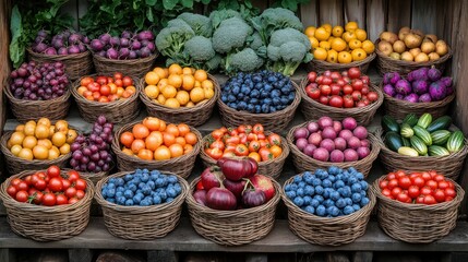 Fototapeta premium Colorful baskets of fresh produce