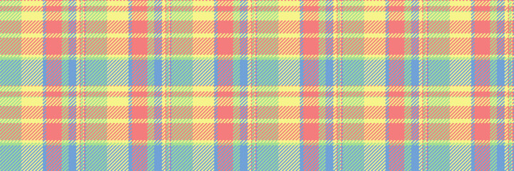 Birthday pattern check seamless, copy space plaid textile background. Diamond fabric vector texture tartan in light coral and yellow colors.