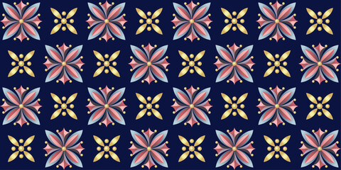Ornament seamless flower pattern on deep blue background