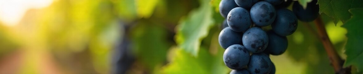 Sun-drenched Sangiovese Grapes Ready for Harvest at a Winery.  Plump, juicy berries glisten, perfect for wine labels, advertising, and culinary content.
