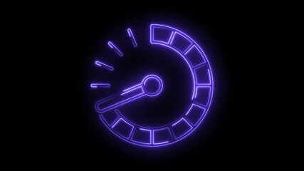 Neon speedometer gauge animation on black background represents loading or progress in motion graphics - Powered by Adobe