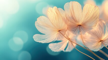 Delicate pale flowers against a teal background