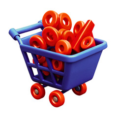 Blue shopping cart filled with red rings and rectangles