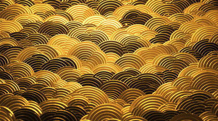 Gold and black patterned background with concentric circles.